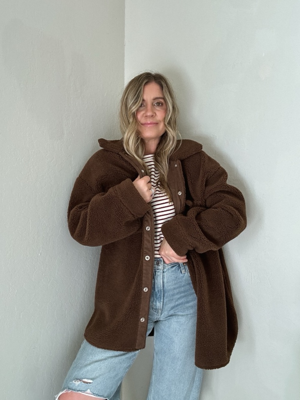 Solai Oversized Brown Sherpa Jacket